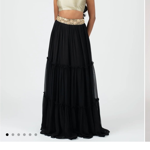 Black with Gold Lehenga Maxi Skirt - Picture 1 of 1